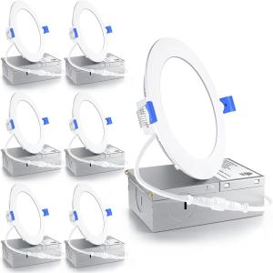 imageEnsenior 6 Pack 6 Inch LED Recessed Light Dimmable 3000K5000K 3CCT 1050LM High Brightness 12W 120V Damp Rated UltraThin Canless Wafer Ceiling Light  ETL ampamp FCC ampamp IC3000k  Warm White