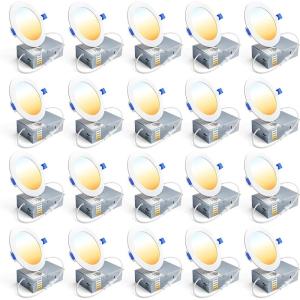 imageEnsenior 20 Pack 6 Inch LED Recessed Light Dimmable 2700K5000K 5CCT 1200LM High Brightness 12W 120V Damp Rated ERL12XETL UltraThin Canless Wafer Light  ETL ampamp FCC ampamp IC4 Inch