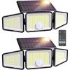 imageEnsenior Motion Sensor Outdoor Lights 220 LED IP65 Waterproof Solar Security Light with Remote Control 3 Heads Solar Flood Light Outdoor with 4 Modes 270 Wide Angle Motion Light for Outside 3Pack2Pack