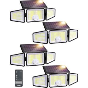 imageEnsenior Motion Sensor Outdoor Lights 220 LED IP65 Waterproof Solar Security Light with Remote Control 3 Heads Solar Flood Light Outdoor with 4 Modes 270 Wide Angle Motion Light for Outside 3Pack4Pack