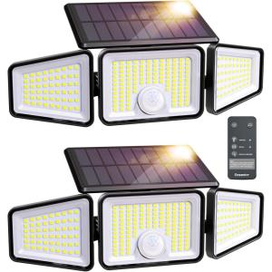 imageEnsenior Motion Sensor Outdoor Lights 220 LED IP65 Waterproof Solar Security Light with Remote Control 3 Heads Solar Flood Light Outdoor with 4 Modes 270 Wide Angle Motion Light for Outside 3Pack2Pack