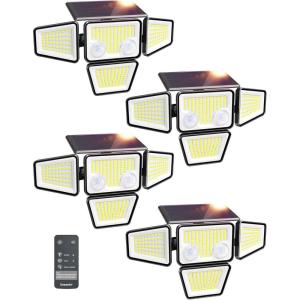 imageEnsenior Solar Lights Outdoor IP65 Waterproof Motion Sensor Outdoor Light with Remote Control 279 LED 4 Heads Solar Security Light with 4 Mode 270 Wide Angle Solar Flood Light for Outside 2 Packs4 Pack