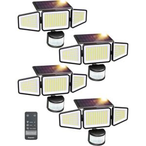 imageEnsenior Solar Motion Lights Outdoor 228 LED Solar Security Lights with Remote Control IP65 Waterproof 3 Heads Flood Light with 4 Modes 270 Wide Angle Motion Sensor Light Outside  2 Packs4 Pack