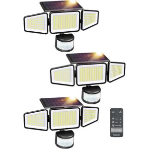 imageEnsenior Solar Motion Lights Outdoor 228 LED Solar Security Lights with Remote Control IP65 Waterproof 3 Heads Flood Light with 4 Modes 270 Wide Angle Motion Sensor Light Outside  2 Packs3 Pack