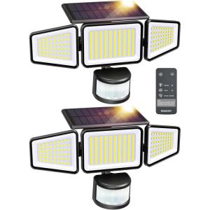 imageEnsenior Solar Motion Lights Outdoor 228 LED Solar Security Lights with Remote Control IP65 Waterproof 3 Heads Flood Light with 4 Modes 270 Wide Angle Motion Sensor Light Outside  2 Packs2 Pack