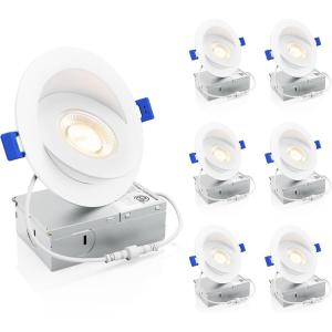 imageEnsenior 6 Pack 6 inch LED Eyeball Recessed Lighting 36090 Rotatable and 2700K5000K Selectable Dimmable Gimbal Recessed Lights Canless Angled Adjustable Ceiling Downlight 1300LM 13W115WFCC6 Pack