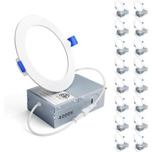 imageEnsenior 16 Pack 6 Inch LED Recessed Ceiling Light 3500K Neutral White 1050LM 12W 120V High Brightness Canless Wafer Downlight Dimmable  ETLampFCCampIC4000k  Cool White