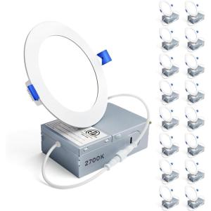 imageEnsenior 16 Pack 6 Inch LED Recessed Ceiling Light 3500K Neutral White 1050LM 12W 120V High Brightness Canless Wafer Downlight Dimmable  ETLampFCCampIC2700k  Soft White Light