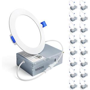 imageEnsenior 16 Pack 6 Inch LED Recessed Ceiling Light 3500K Neutral White 1050LM 12W 120V High Brightness Canless Wafer Downlight Dimmable  ETLampFCCampIC5000k  Daylight