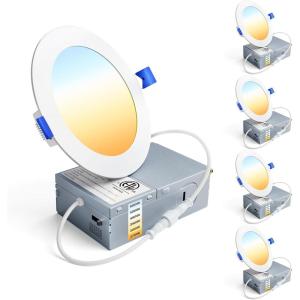 imageEnsenior 4 Pack 8 Inch LED Recessed Light Dimmable 2700K5000K 5CCT 1600LM High Brightness 18W 120V Damp Rated UltraThin Canless Wafer Light  ETL amp FCC amp IC6000k5000k4000k3500k3000k2700k  6cct white
