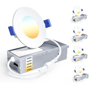 imageEnsenior 4 Pack 8 Inch LED Recessed Light Dimmable 2700K5000K 5CCT 1600LM High Brightness 18W 120V Damp Rated UltraThin Canless Wafer Light  ETL amp FCC amp IC5000k4000k3500k3000k2700k  5cct White