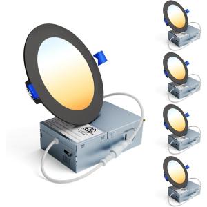 imageEnsenior 4 Pack 8 Inch LED Recessed Light Dimmable 2700K5000K 5CCT 1600LM High Brightness 18W 120V Damp Rated UltraThin Canless Wafer Light  ETL amp FCC amp IC5000k4000k3500k3000k2700k  5cct Black