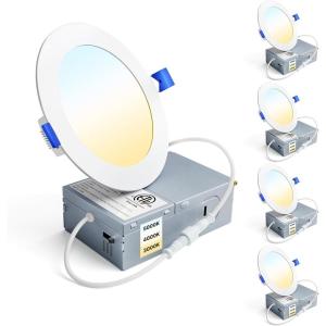 imageEnsenior 4 Pack 8 Inch LED Recessed Light Dimmable 2700K5000K 5CCT 1600LM High Brightness 18W 120V Damp Rated UltraThin Canless Wafer Light  ETL amp FCC amp IC5000k4000k3000k  3cct White