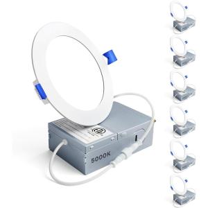 imageEnsenior 6 Pack 7 Inch LED Recessed Ceiling Light Dimmable 2700K5000K 5CCT 1300LM 15W 120V High Brightness Canless Wafer Downlight5000k  Daylight