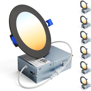 imageEnsenior 6 Pack 7 Inch LED Recessed Ceiling Light Dimmable 2700K5000K 5CCT 1300LM 15W 120V High Brightness Canless Wafer Downlight5000k4000k3500k3000k2700k  5cct Black