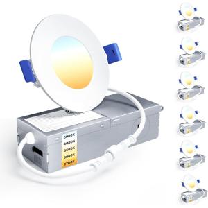 imageEnsenior 6 Pack 7 Inch LED Recessed Ceiling Light Dimmable 2700K5000K 5CCT 1300LM 15W 120V High Brightness Canless Wafer Downlight5000k4000k3500k3000k2700k  5cct White