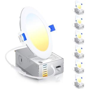 imageEnsenior 6 Pack 7 Inch LED Recessed Ceiling Light Dimmable 2700K5000K 5CCT 1300LM 15W 120V High Brightness Canless Wafer Downlight6000k5000k4000k3500k3000k2700k  6cct white