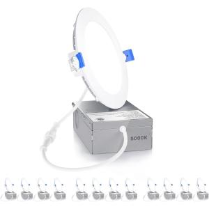 imageEnsenior 12 Pack 7 Inch LED Recessed Ceiling Light Dimmable 2700K5000K 5CCT 1300LM 15W 120V High Brightness Canless Wafer Downligh5000k  Daylight