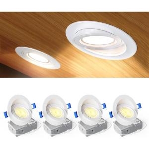imageEnsenior 4 Pack 4 inch 5CCT LED Gimbal Led Recessed Light with Junction Box 36090 Adjustable Directional Lighting Dimmable CRI90 2700K3000K3500K4000K5000K 900LM 10W85WETLampFCC BlackWhite4 Inch