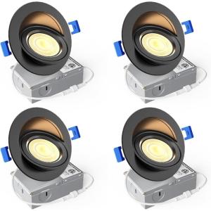 imageEnsenior 4 Pack 4 inch 5CCT LED Gimbal Led Recessed Light with Junction Box 36090 Adjustable Directional Lighting Dimmable CRI90 2700K3000K3500K4000K5000K 900LM 10W85WETLampFCC BlackBlack4 Inch