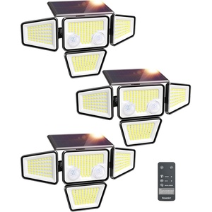 image:imageUpgrade Solar Lights Outdoor 3000LM Motion Sensor Outdoor Light with Dual Sensors 279 LED 4 Heads Security Solar Flood Lights 4 Modes with Memory Function IP65 Waterproof for Yard Garage Fence 2P3 Pack